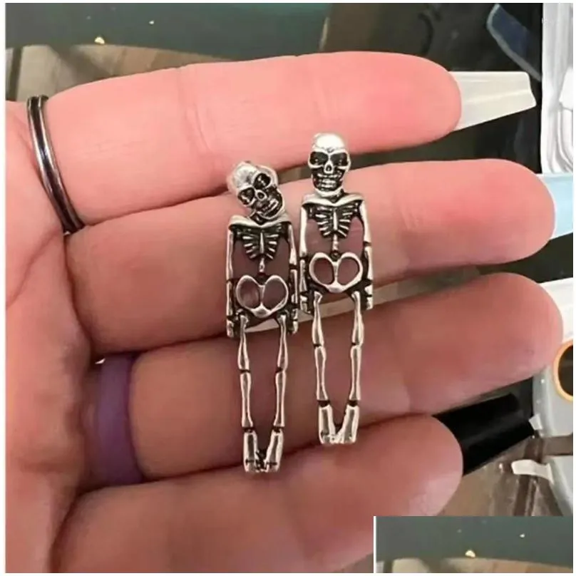stud earrings metal halloween ghost exaggerated skeleton removable scary human ear