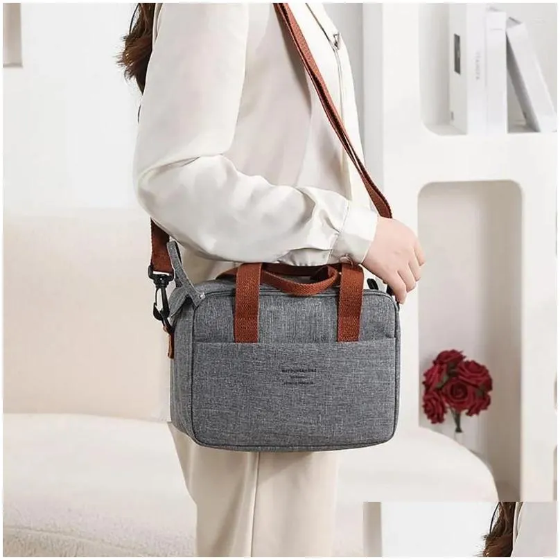 storage bags lunch box bag women`s thermal insulated tote cooler handbag waterproof bento pouch office food shoulder for work