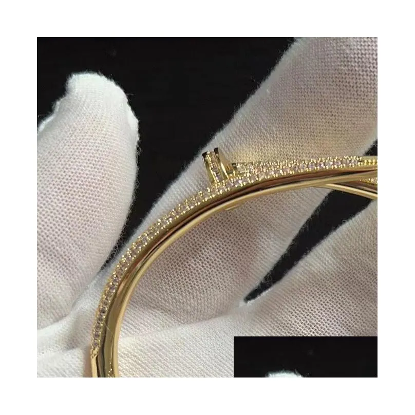 nail bangle women men full diamond 18k gold plated luxury bracelet jewelry for lover gift size 17 and 19