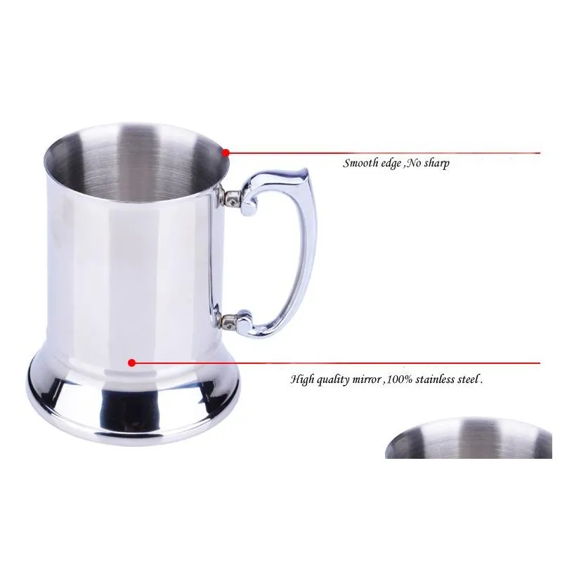 Mugs 16 Ounce Double Wall 18/8 Stainless Steel Tankard Beer Mug High Quality Mirror Finish Drop Delivery Home Garden Kitchen, Dining B Dhsht