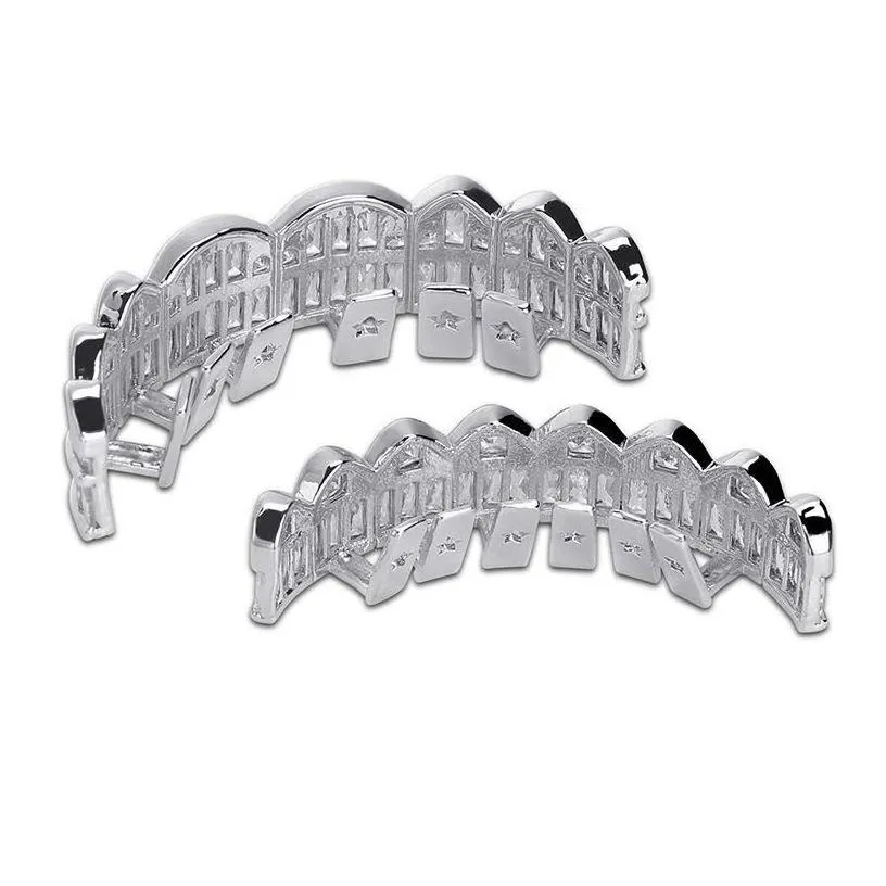 grillz dental grills baguette set teeth grillz top bottom rose gold sier color mouth hip hop fashion jewelry rapper 871 q2 drop