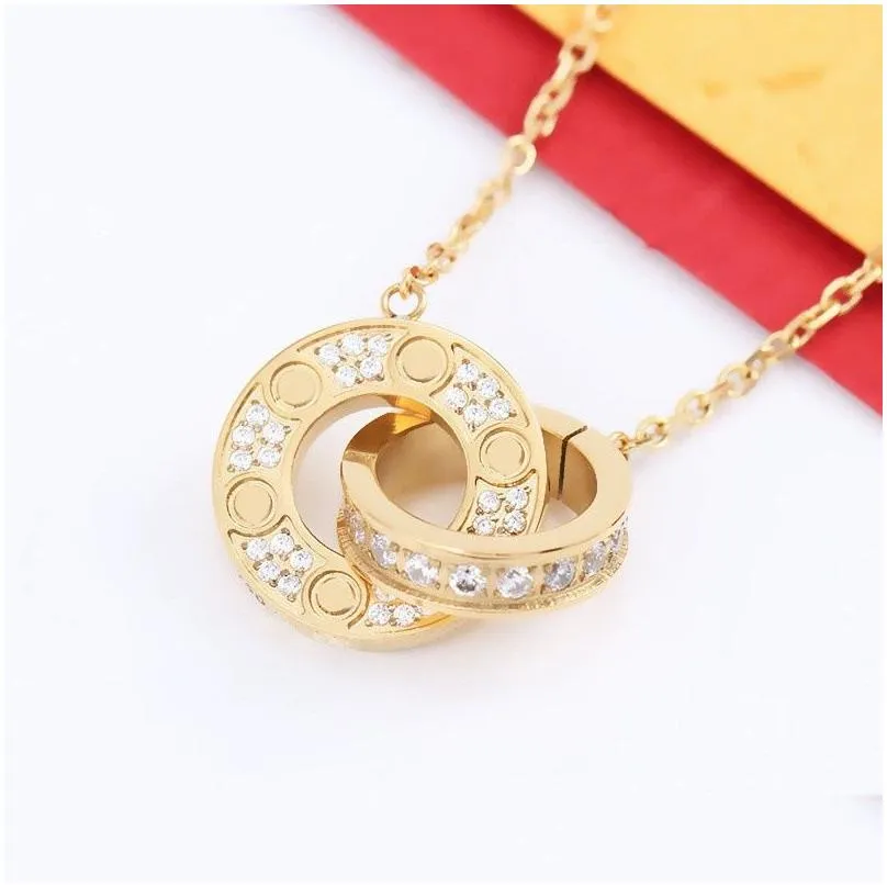 fashion classic design pendant love screw cap necklace for men women double loop ring full cz two rows diamond pendant jewelry collares collier