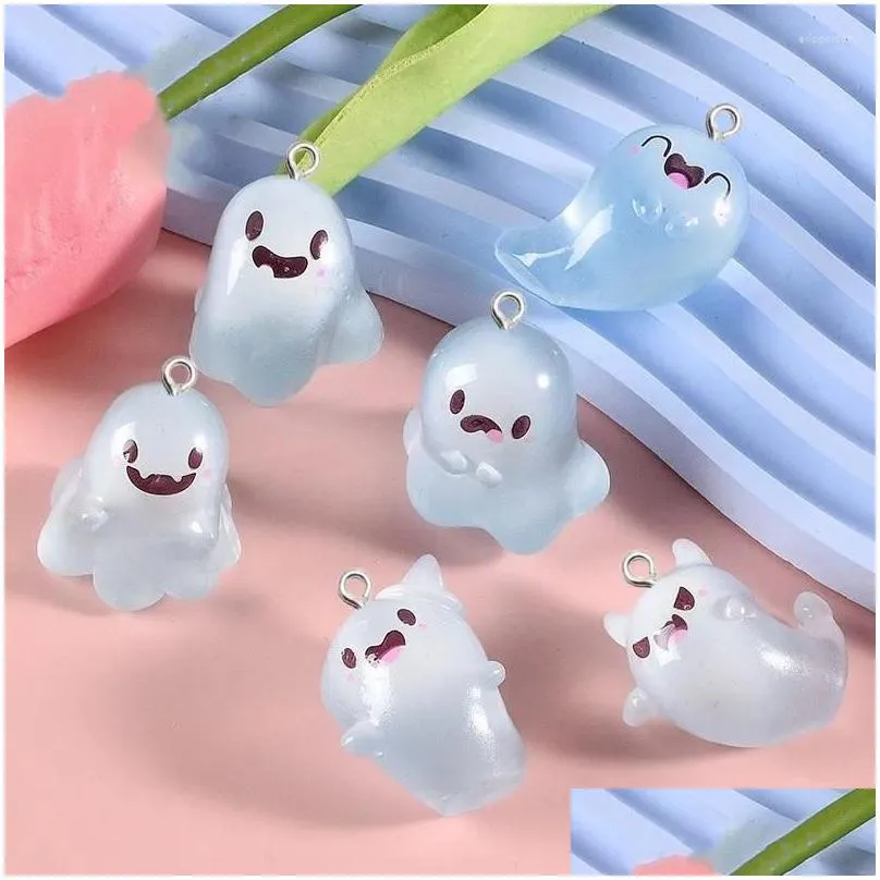 charms 10pcs cartoon luminous ghost resin diy halloween gift jewelry making creative keychain phone pendant funny figurine decor