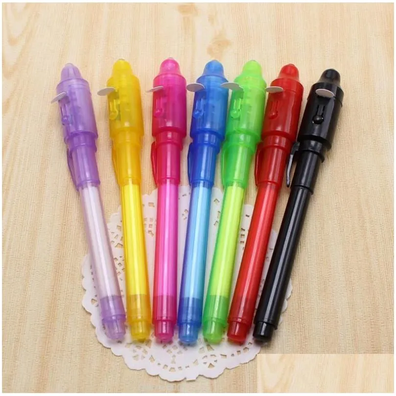 Multi Function Pens Wholesale Invisible Uv Ink Marker Pen With Traviolet Led Blacklight Secret Mes Writer Magic Disappear Words Kid Pa Dhb8D