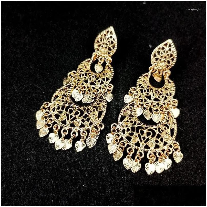 dangle earrings vintage women`s moon drop arabian luxury bridal gold color