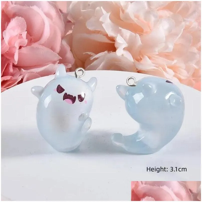 charms 10pcs cartoon luminous ghost resin diy halloween gift jewelry making creative keychain phone pendant funny figurine decor