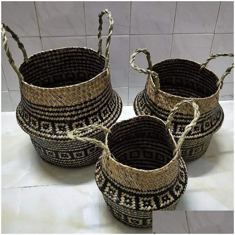 bamboo storage baskets foldable laundry planter strawwork wicker rattan seagrass belly garden flower pot handmade baskets garden