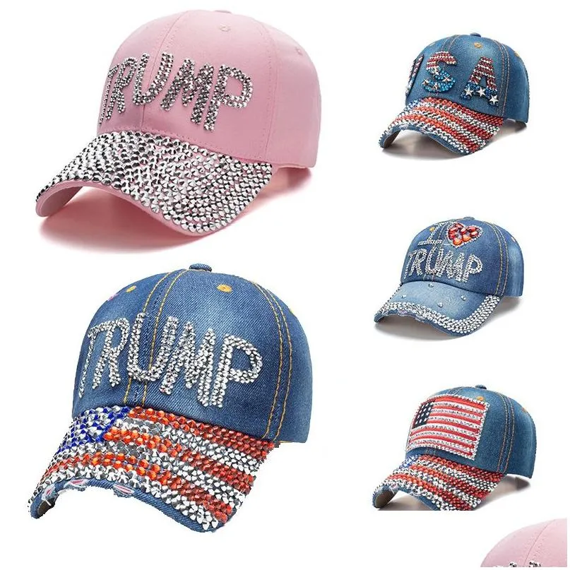 trump 2024 baseball cap party hat election campaign  caps adjustable snapback women denim diamond hats 6 colors