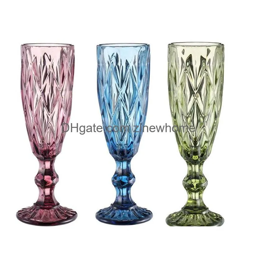 european style embossed champagne stained glass beer goblet vintage wine glasses household juice drinking cup cocktail glass 150ml