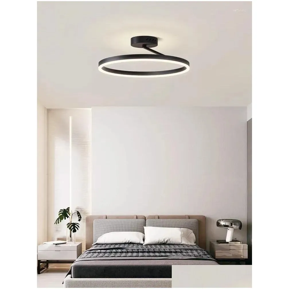 Chandeliers Nordic Minimalism Round Led Ceiling Chandelier Painted White Black Aluminium Lamp Home Bedroom Fixtures Drop Delivery Dhjo8