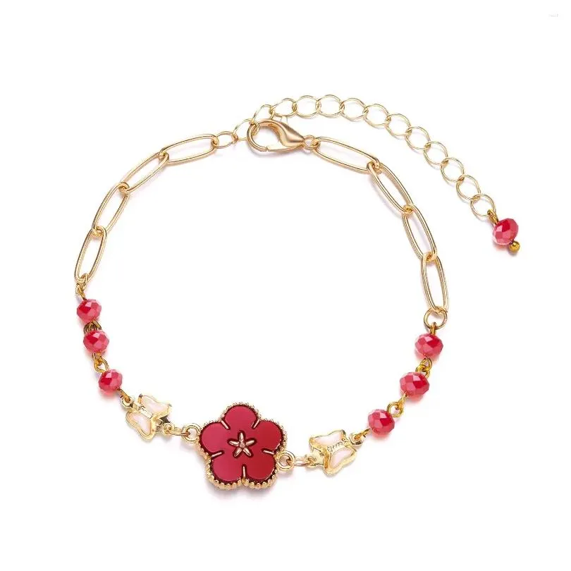 charm bracelets fashion sweet colorful 5 petaled flower for women crystal double sided floral link chain bracelet party jewelry