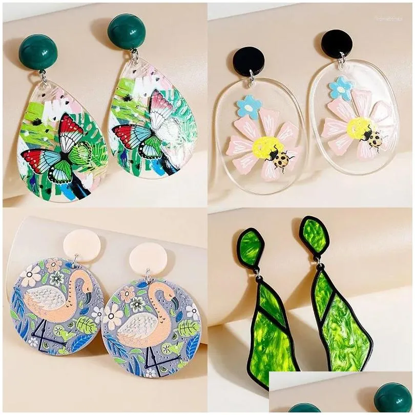 stud earrings cute sweet flower butterfly heart pendant fashion geometric acrylic ear jewelry party gifts for women girls
