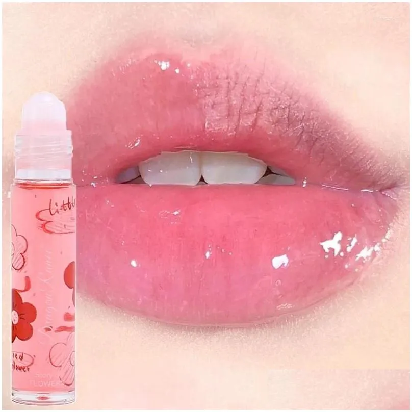 lip gloss jelly flower oil moisturizing transparent anti cracked roll-on hydrating crystal clear lips care makeup cosmetics