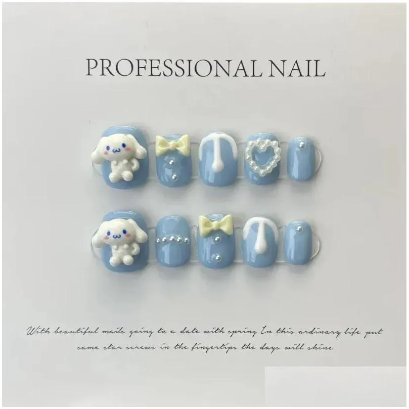 false nails handmade cute press on short korean kawaii anime reusable adhesive with design artifical nail tips art