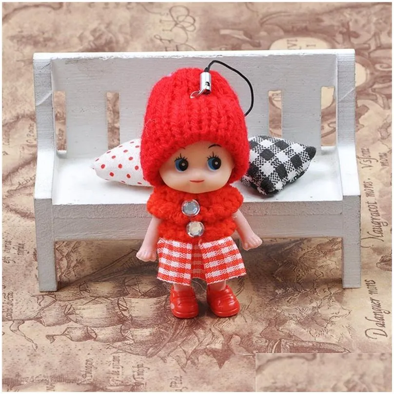 Stuffed & Plush Animals 8Cm Clown Mobile Phone Pendant Plaid Skirt Knitted Hat Lovely Doll Mini Girls Ornaments Toys Gift Dolls Origin Dh1Qb