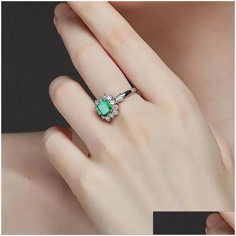 vintage 100 925 sterling silver jewelry ring natural emerald gemstone diamond rings for women size 5125063628
