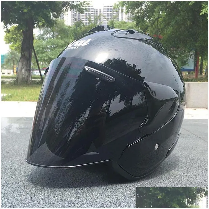 Motorcycle Helmets Black Motorcycle Half Helmet Outdoor Sport Men And Women Racing Open Face Dot Appd Drop Delivery Automobiles Motorc Dhs9H
