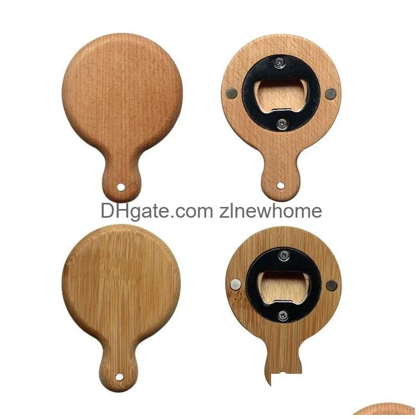 creative bamboo wooden bottle opener with handle fridge magnet home decoration corkscrew custom logo