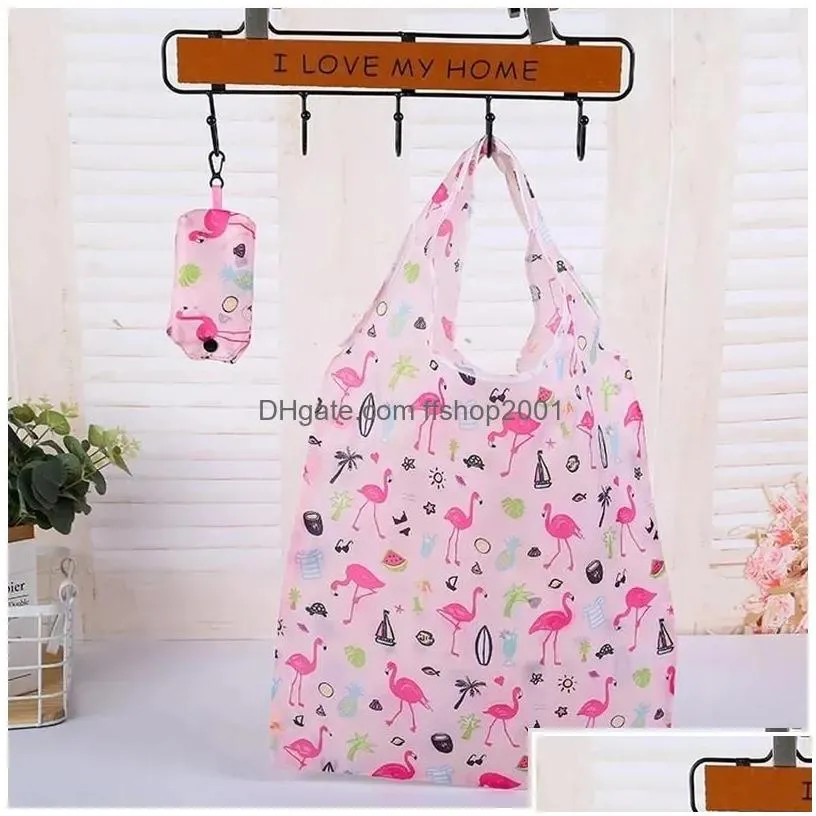 storage bags cute bohemian print reusable grocery portable foldable tote shop bag with hook eco-friendly travel recycle drop deliver