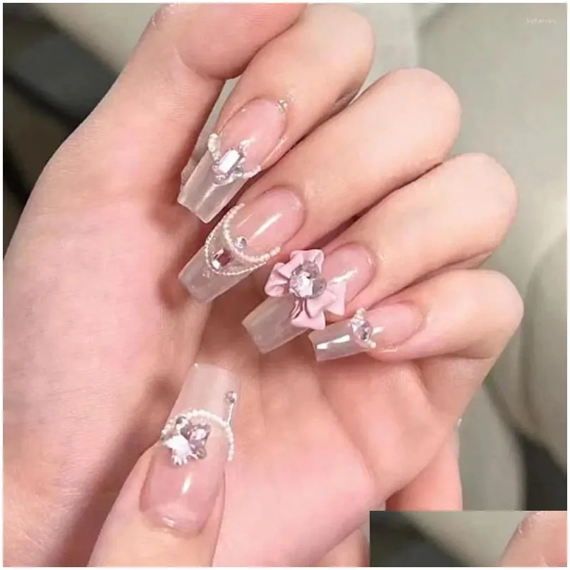 nail art decorations manicure supplies charming 3d heart faux pink bow charms rhinestones for phone case accessories