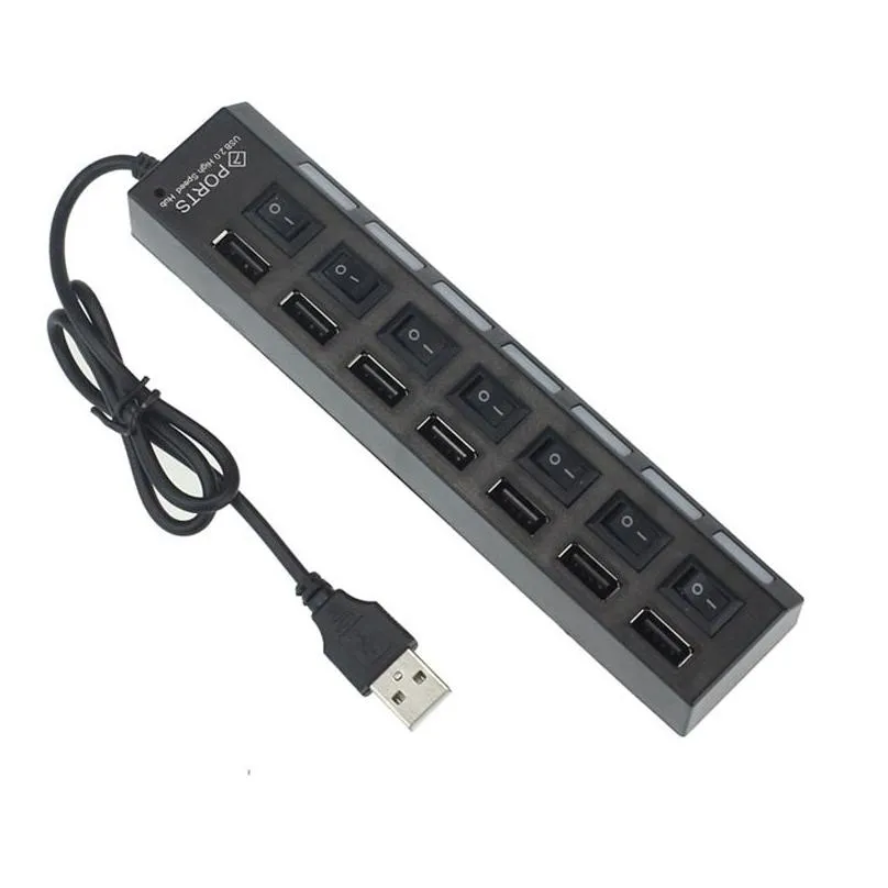 7 ports usb hub led high speed 480 mbps adapter with power on off switch for pc laptop computer