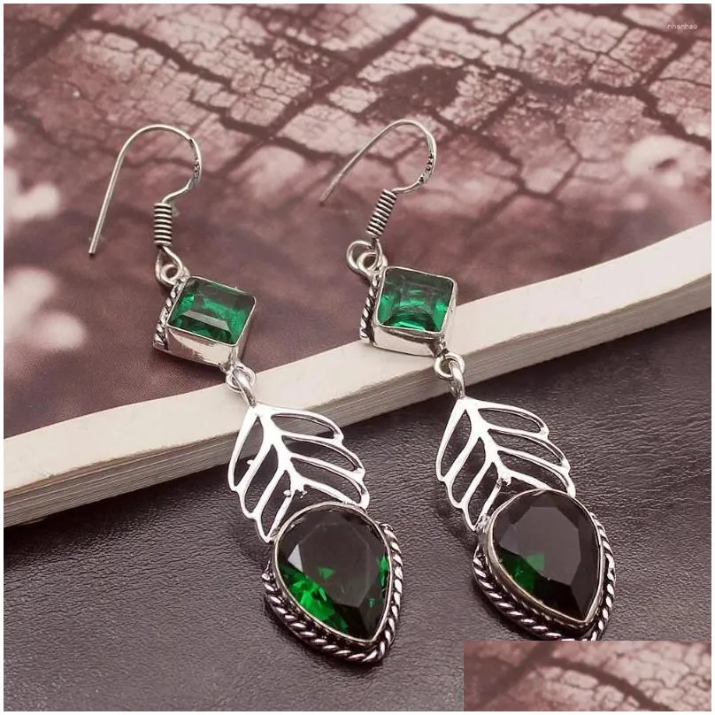 dangle earrings hermosa amazing coming vintage greentopaz for women 2 5/8 inch a87