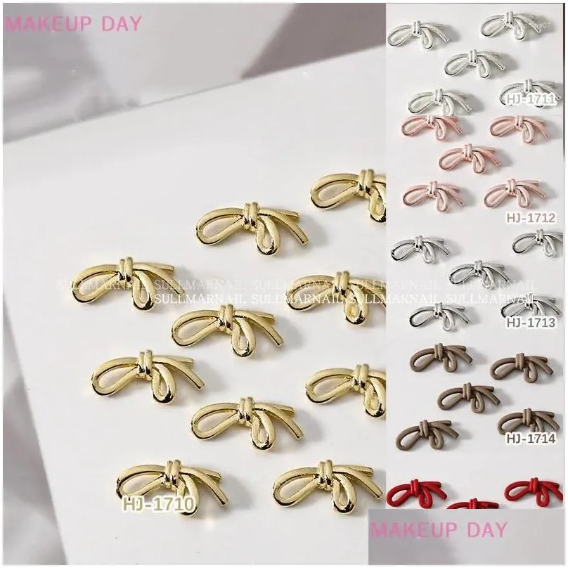 nail art decorations 5pcs 3d metal bowknot bow deco charm rhinestones simplicity decor parts diy manicure accessories jewelry