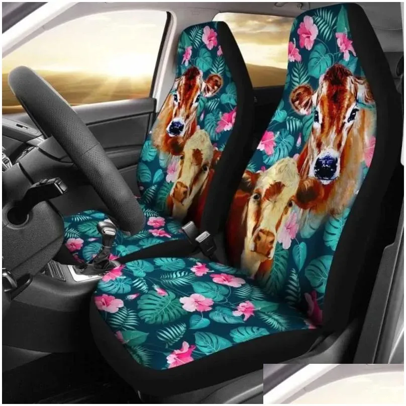 Car Seat Covers Car Seat Ers Cow Flowers 144730 Pack Of 2 Front Protective Er Drop Delivery Automobiles Motorcycles Interior Accessori Dhgzj