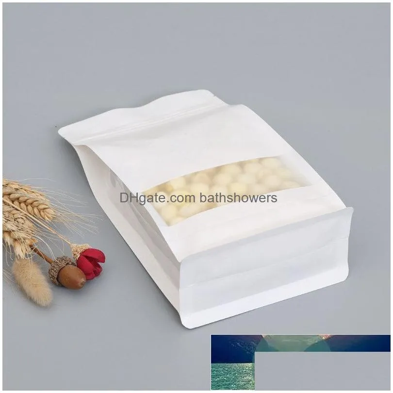 stobag 50pcs white kraft paper bags frosted eight side sealing food self