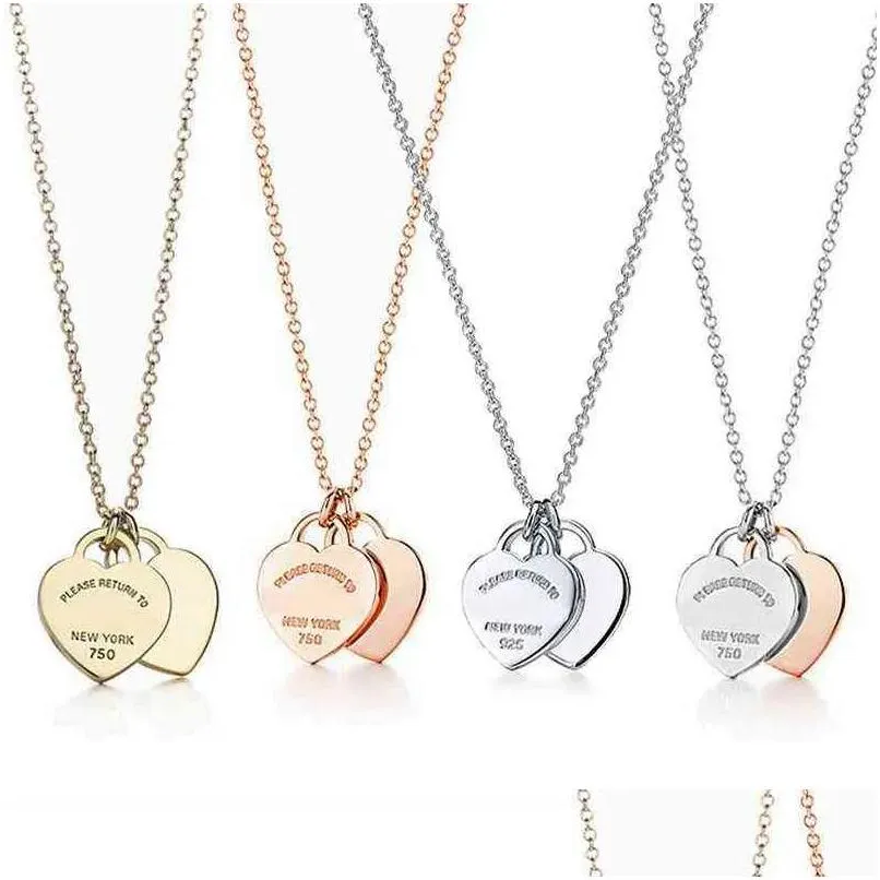 classic sterling sier double heart pendant necklace man women party wedding jewelry high quality y220314