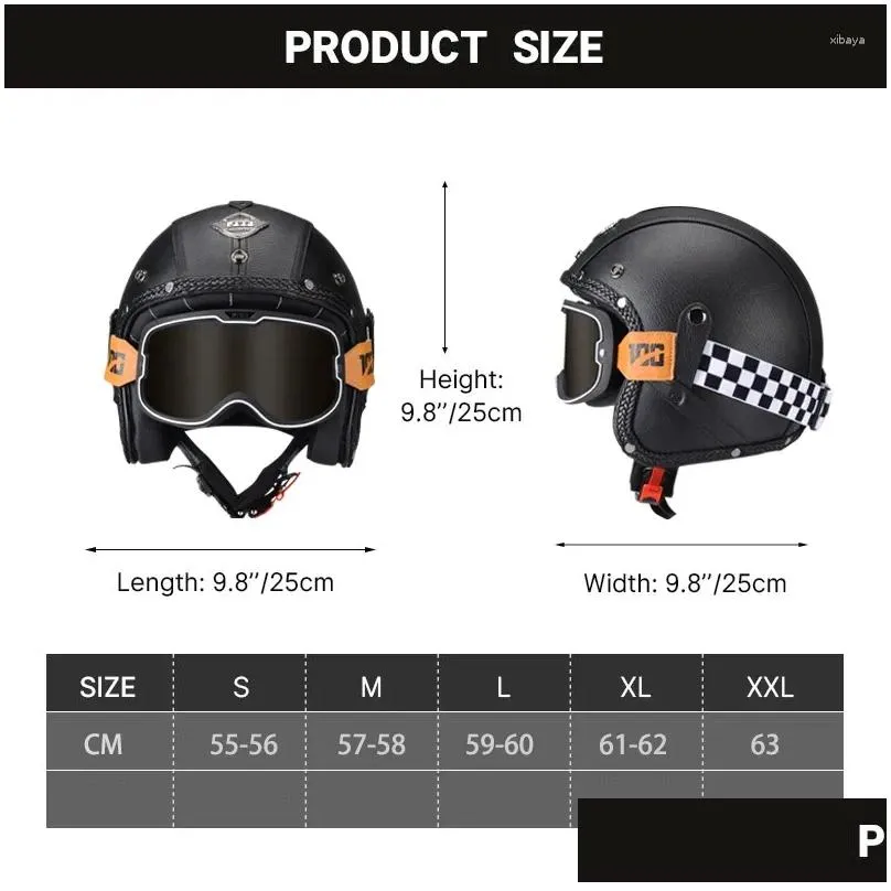 motorcycle helmets keaz leather open face helmet with halley glass 3/4 half  for men cruiser chopper moped scooter