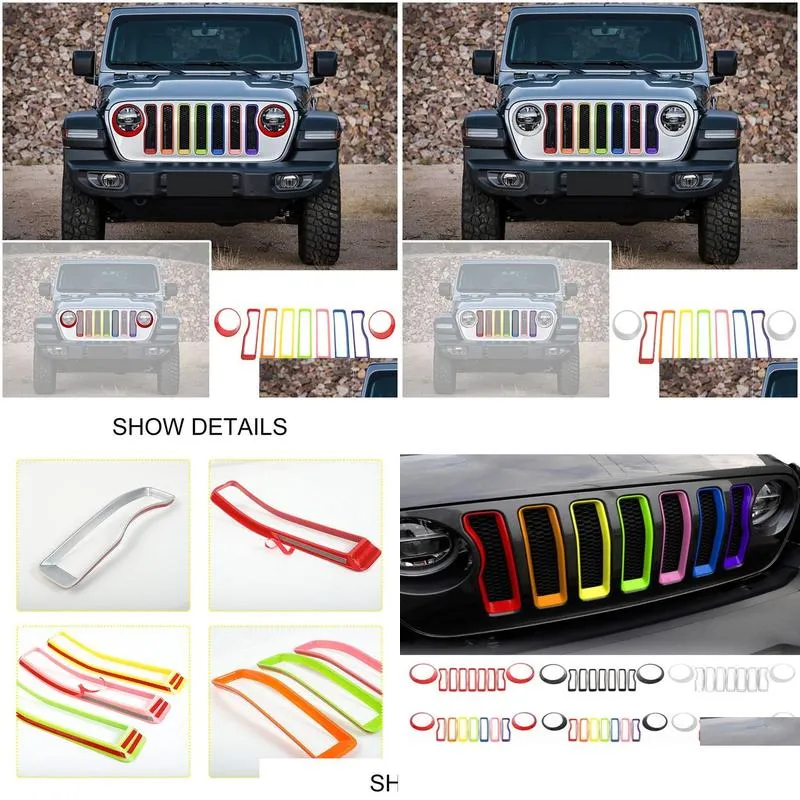 Other Exterior Accessories Car Headlight Er Trim And Front Mesh Grille Ring Decoration For Jeep Wrangler Jl Accessories9660993 Drop De Dhyql