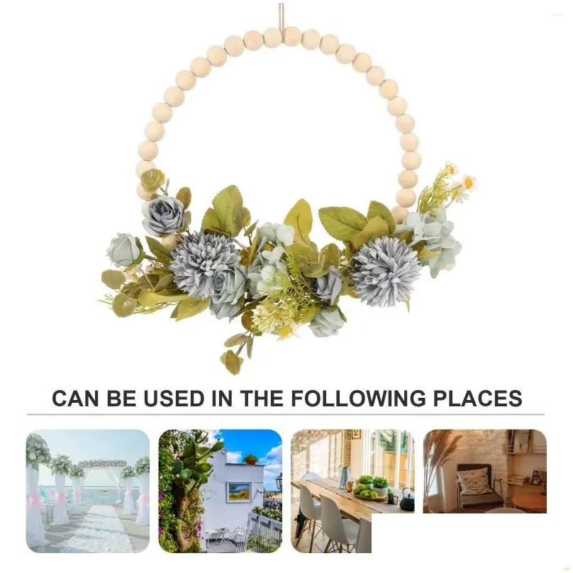 decorative flowers faux wood bead garland farmhouse pendant spring wreath decor simulation hanging floral artificial plants ornament