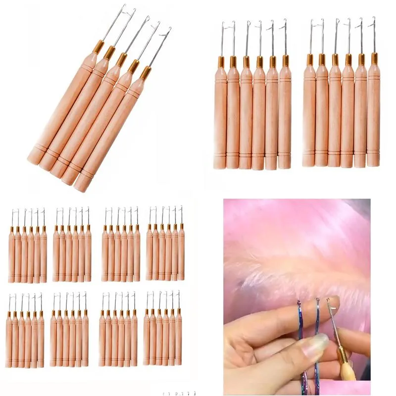 Hook Needles Wooden Hair Needle Cloghet Lace Wig Braiding Micro Loop Extension Drop Delivery Hair Products Hair Accessories Tools Dhmjz