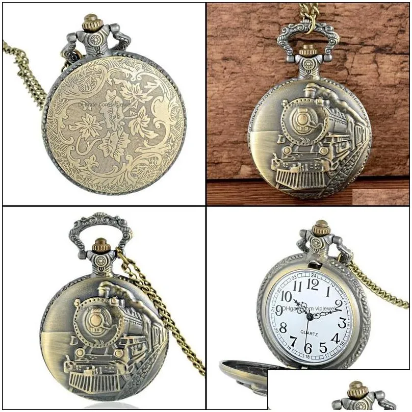 pocket watches train theme fl quartz engraved fob retro pendant watch chain gift fire fighter drop delivery 2021 yjlqq