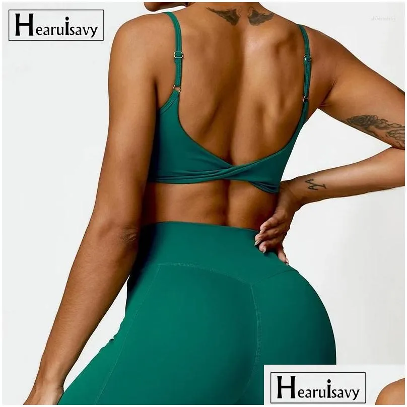 yoga outfit hearuisavy cross back bra push up gym top women fitness clothes sports underwear workout clothing running