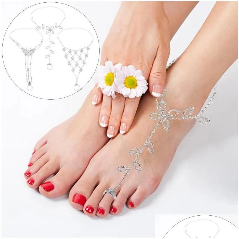 anklets 6 pcs rhinestone anklet foot jewelry barefoot sandals summer chain for women alloy bride