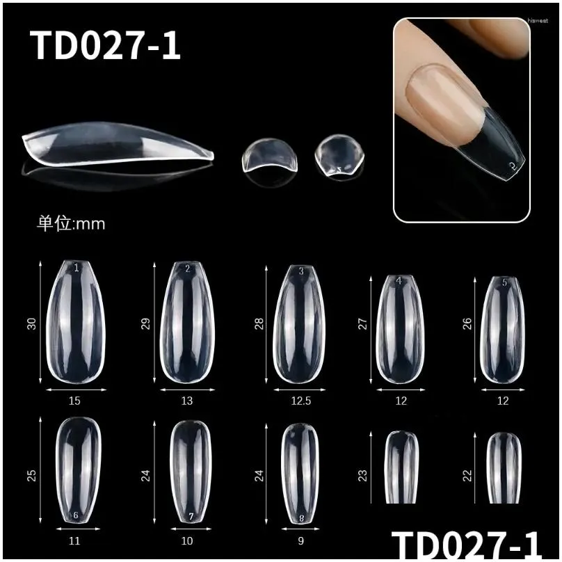 false nails 500/600pcs acrylic press on art tips full cover clear coffin gel extension system fake nail manicure tool