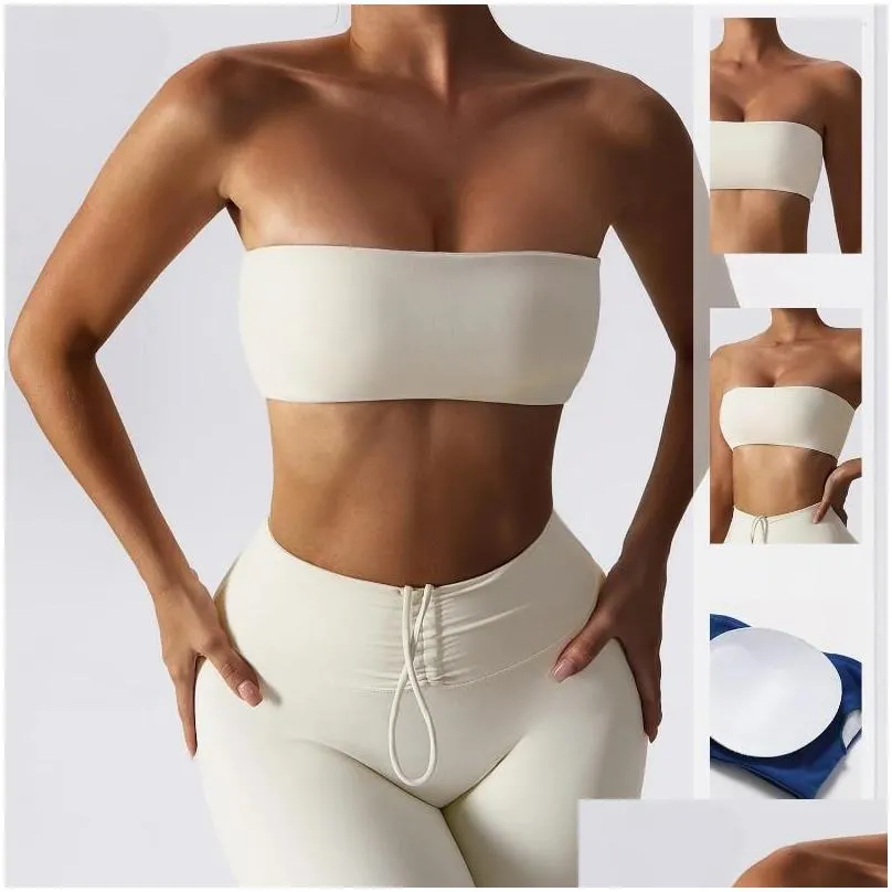 yoga outfit women`s sports bra anti-exposure tube top bottoming fitness tight wear corset sportswear sport seamless