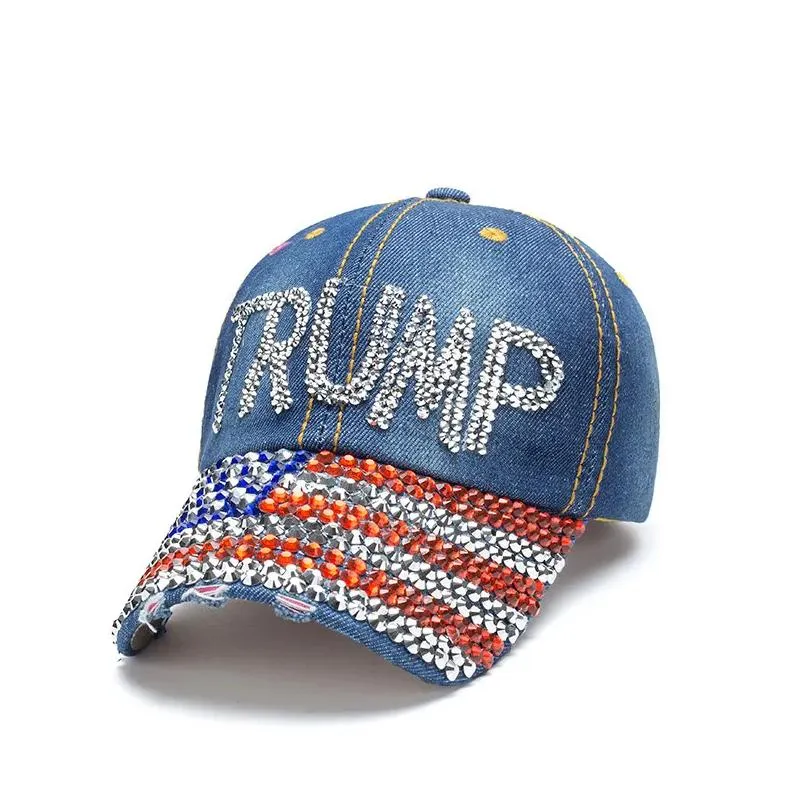 trump 2024 baseball cap party hat election campaign  caps adjustable snapback women denim diamond hats 6 colors