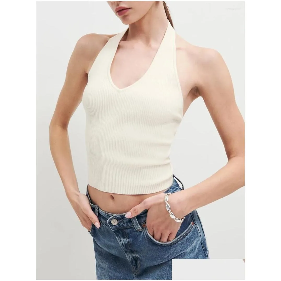 women`s tanks mxiqqpltky ribbed knit tank top for women sexy halter neck sleeveless open back slim fitted going out crop y2k tops