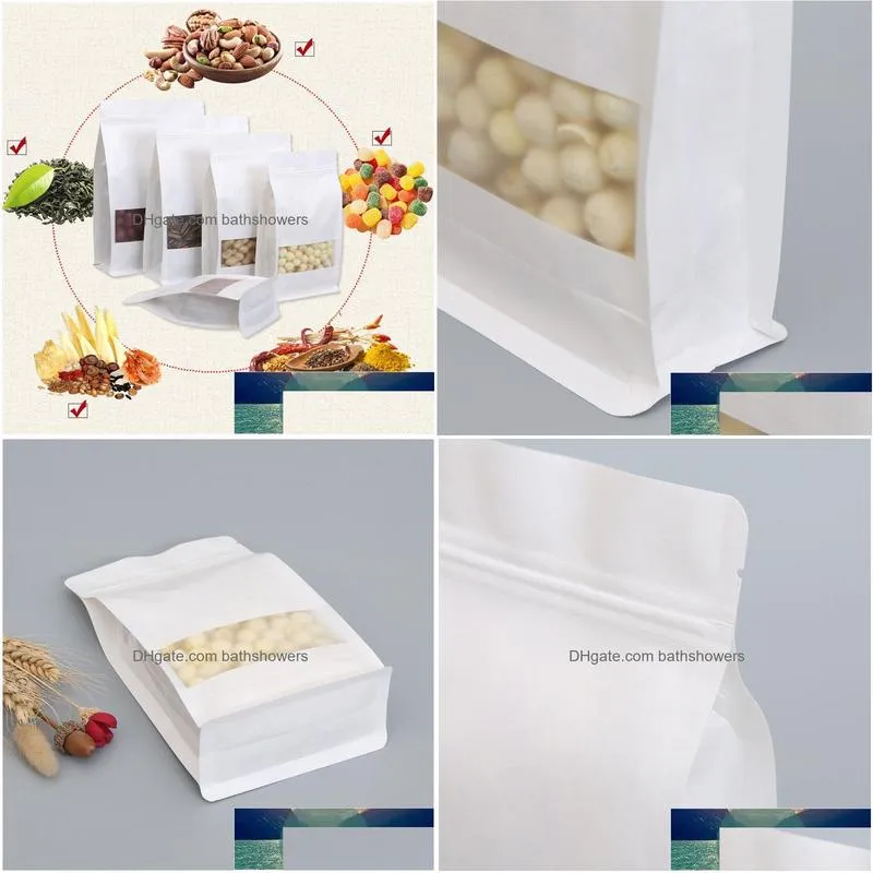 stobag 50pcs white kraft paper bags frosted eight side sealing food self