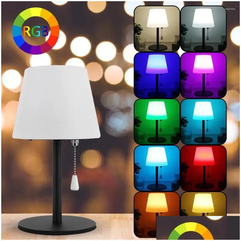 Table Lamps Cordless Desk Lamp With Pl Chain Fashion Night Light Remote Control Led Rgb Usb Rechargeable For Study Room Bedroom Drop Dh6Vw