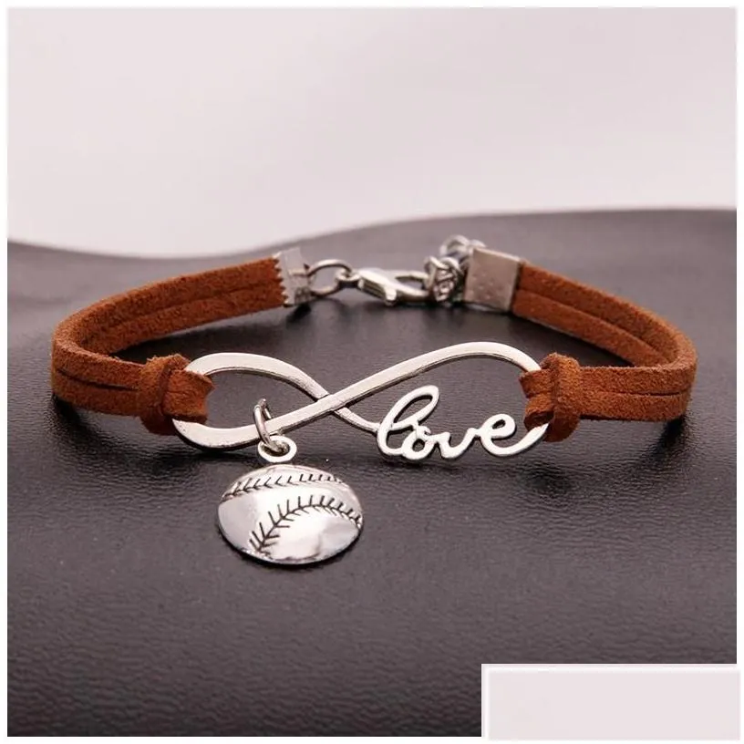 charm bracelets american softball infinity for women men love baseball veet string rope wrap bangle fashion sports jewelry gift drop d