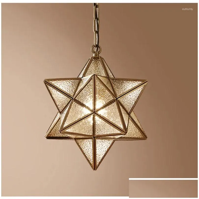Pendant Lamps Nordic Art Star Glass Lights Geometric Retro Bronze Warm Bedroom Study Bars Cafe Aisle Hanging Light Fixtures Drop Deli Dhob8