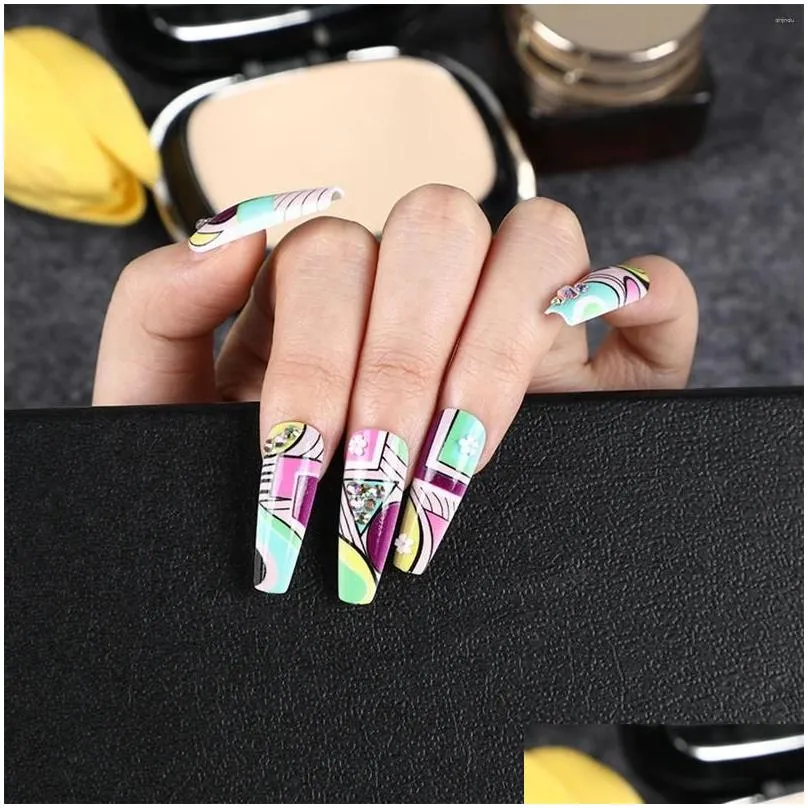 false nails geometric arc colorful fake lightweight durable for women girls nail decor