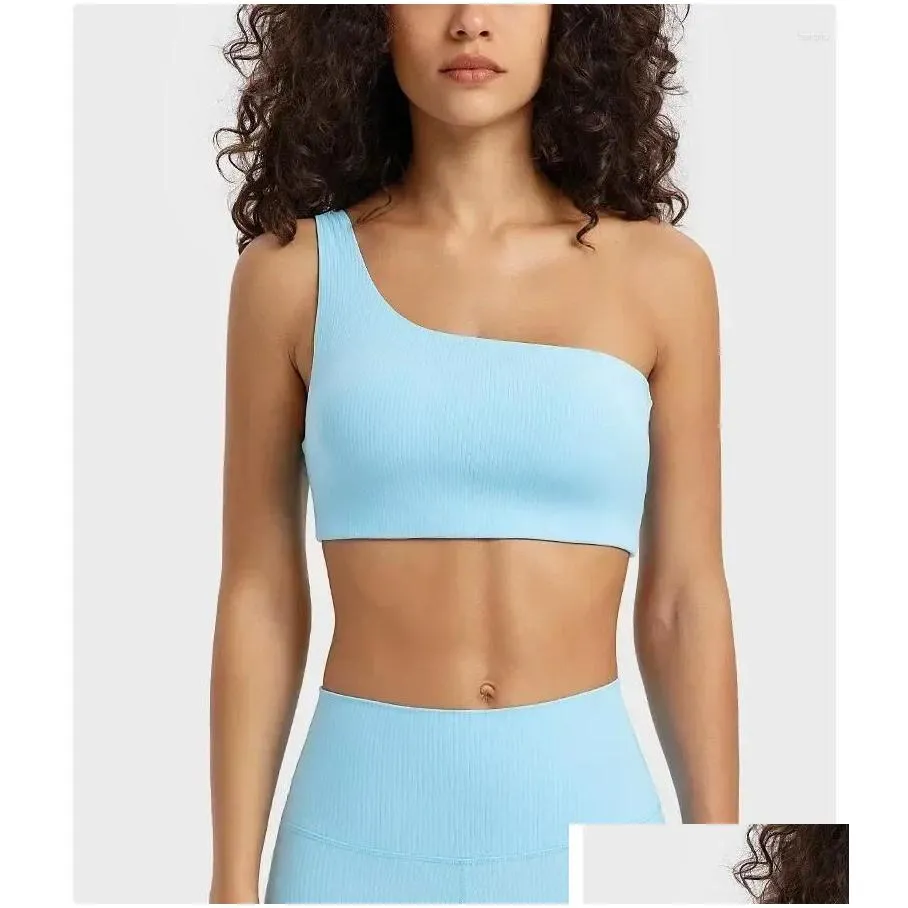 yoga outfit lulogo women sports bra gym fitness sport vest single shoulder strap ribbed underwear outdoor workout tank top sportswear