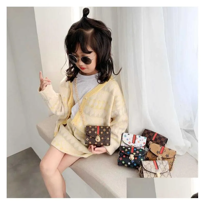 print handbag pu leather kids fashion designer flower square girl princess messenger bag accessories mini purse wallet