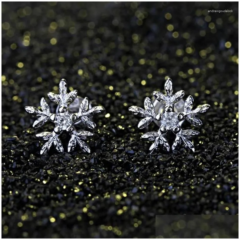 stud earrings top simple fashion snowflake cute with stone small silver color party earing jewelry for woman gifts