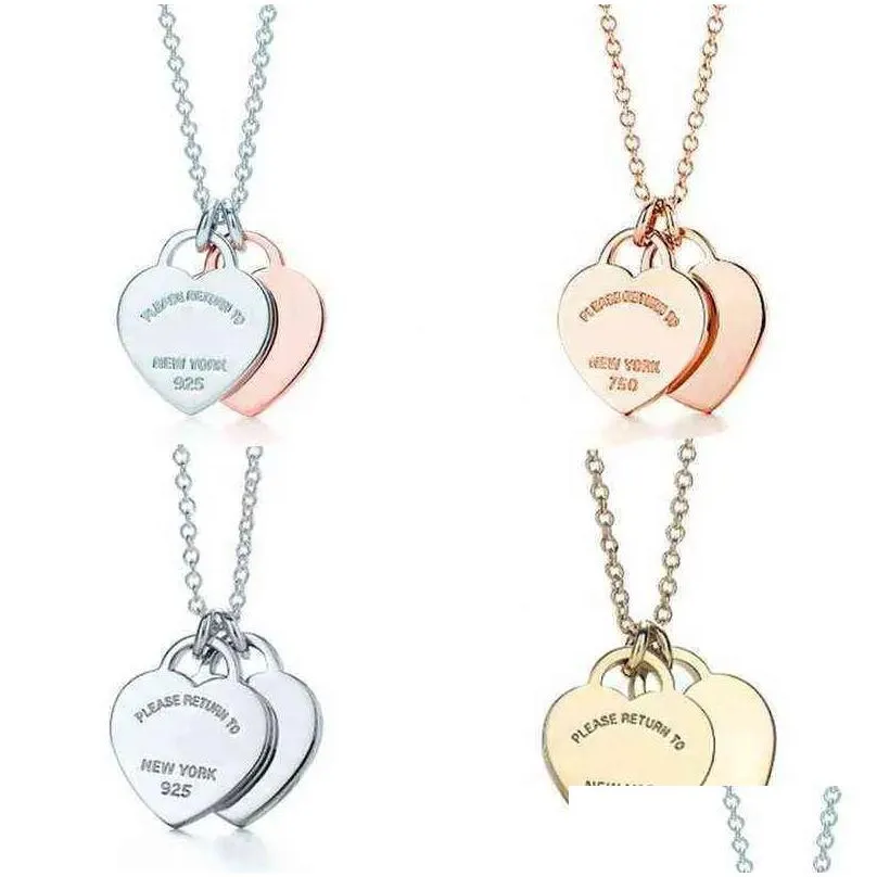 classic sterling sier double heart pendant necklace man women party wedding jewelry high quality y220314